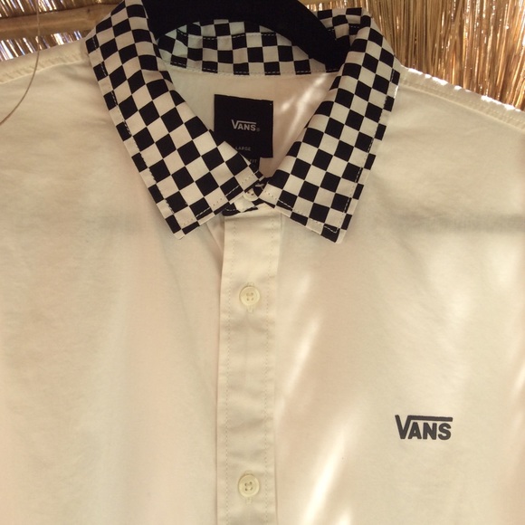 Vans Button Down White Shirt With Checkerboard - Picture 3 of 7